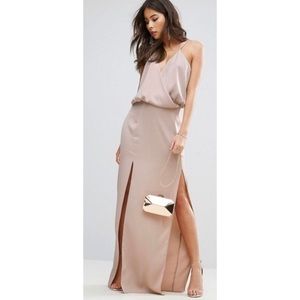Asos Rose Dust Drape Front Strap Back Maxi Dress
